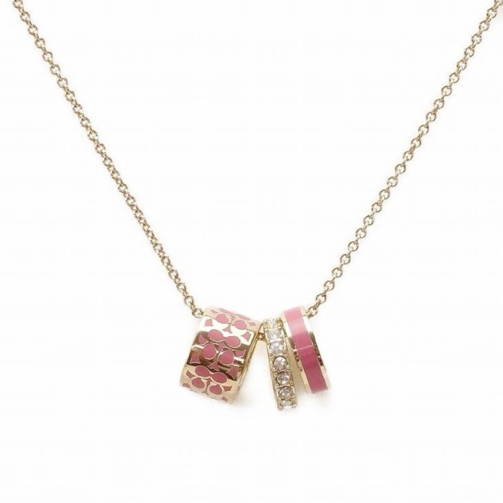 Coach Signature Enamel Necklace - Gold/Pink - 16-18in